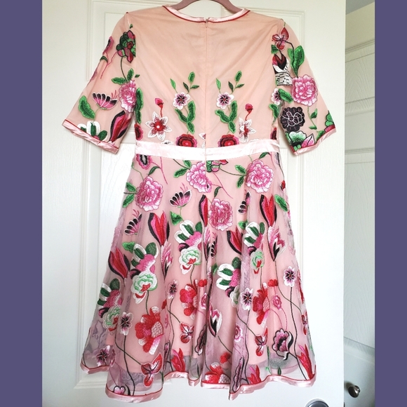 Chicwish embroidered pink mesh floral short dress Medium (fits size small) prom - Picture 6 of 16